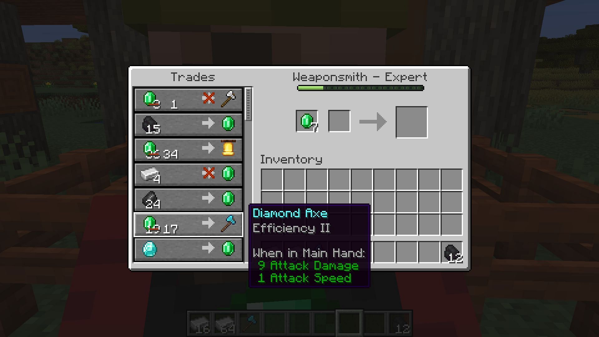 An example of possible weaponsmith trades (Image via Mojang)